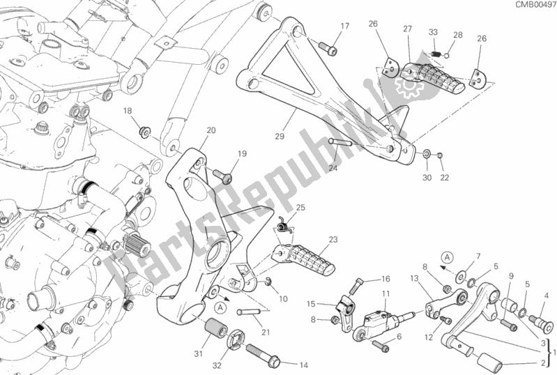Tutte le parti per il Poggiapiedi, A Sinistra del Ducati Supersport S 937 2017